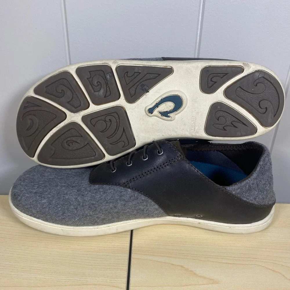OluKai Nohea Moku Hulu Grey Wool Leather Drop-In Sneaker Shoes Men's 9.5‎